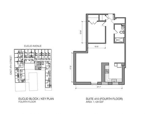 Floor plan for 1 bed, 1 bath, 1035 sqft